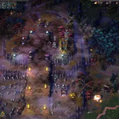 Mroczny las, gdzie toczą się bitwy. Bohaterowie przygotowują się do walki, a ich losy ważą się w tej grze, gdzie rozbrzmiewają **songs of conquest**.