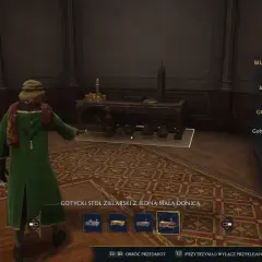 W Pokoju Życzeń w Hogwarts Legacy gracz przygotowuje gotycki stół zielarski z jedną małą donicą.