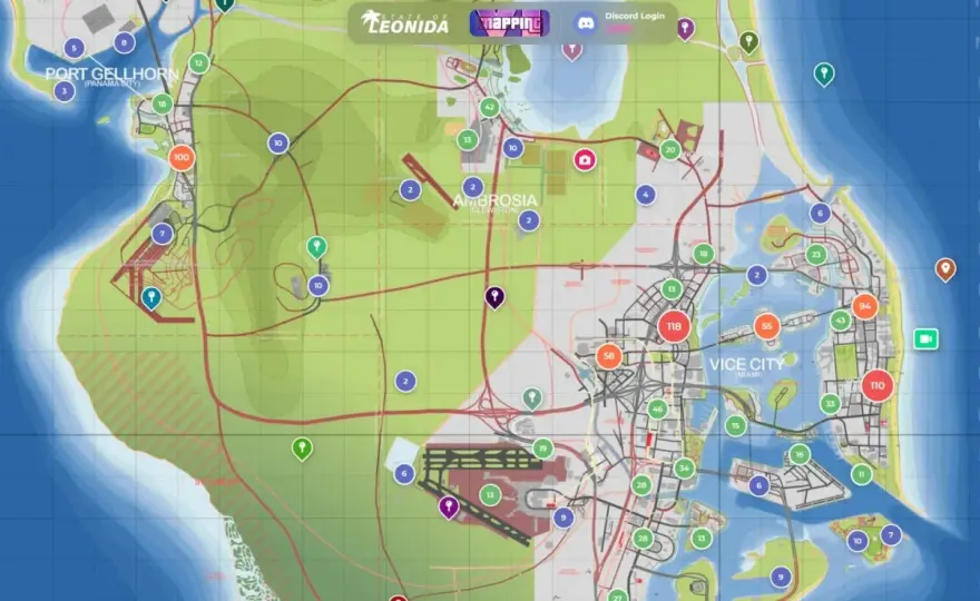 Mapa GTA 6 - sześć regionów Leonidy i skala świata
