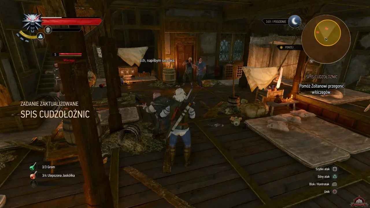 Wiedźmin 3: Spis cudzołożnic. Geralt w karczmie, zadanie zaktualizowane. Pomóż Zoltanowi przegonić włóczęgów.