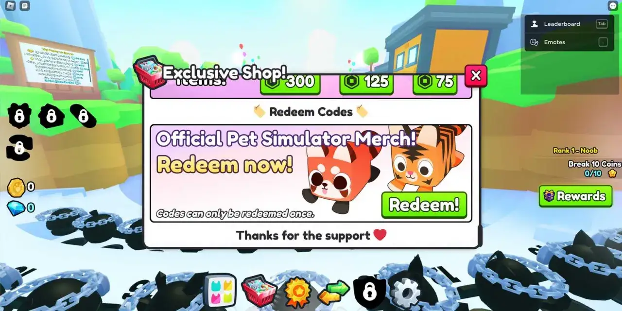 Wyskakujące okienko w grze Pet Simulator 99 z napisem 