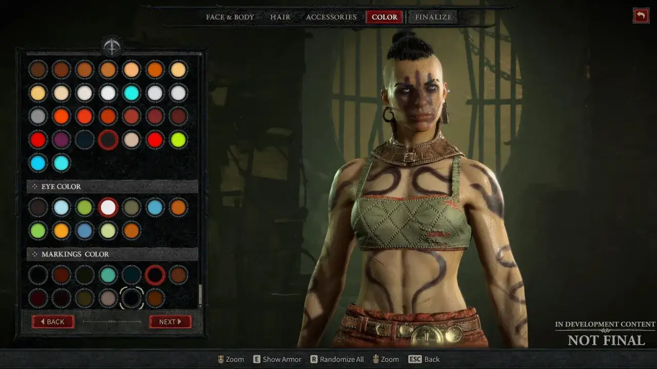 Tworzenie postaci w Diablo 4: poradnik po kolorach oczu i tatuaży. Wybierz idealny odcień dla swojej wojowniczki.